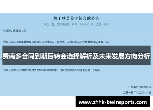 费南多合同到期后转会选择解析及未来发展方向分析